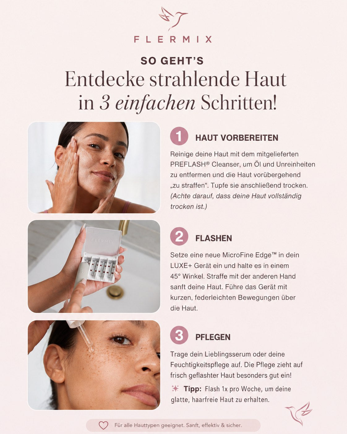 Anwendung von FLERMIX LUXE+ in 3 Schritten