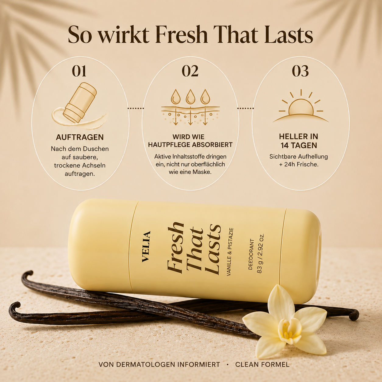 So wird das VELIA Deodorant angewendet