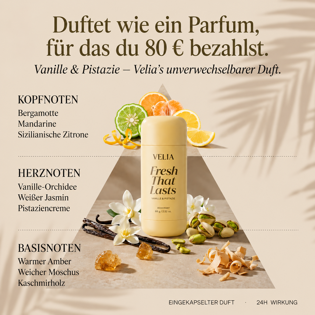 Signature-Duft Vanille & Pistazie des VELIA Deodorants