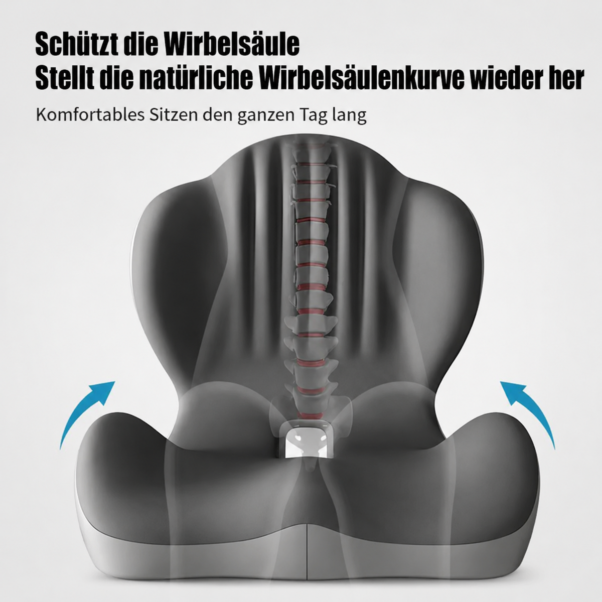 ErgoSeat Pro hebt die Hüften an, richtet die Wirbelsäule aus und entlastet das Steißbein